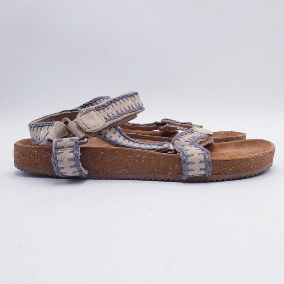 Laid Back London Kemle Sandal Embroidered Taupe Leather Sport Strap Boho Size 39 - Picture 2 of 9